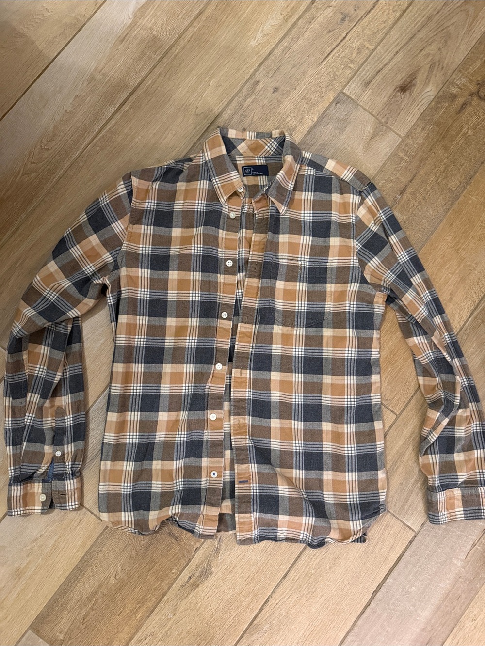 GAP Plaid Button-Down Shirt in Brown and Gray